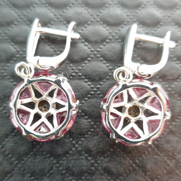 Vintage Genuine Natural Red Spinel & Citrine 925 Sterling Silver Dangle Earrings - Picture 6 of 13